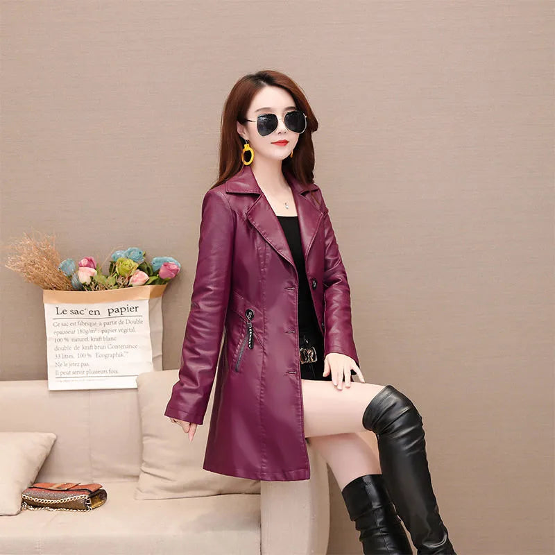 Jaqueta Feminina Longa com Estilo Slim e Design Punk – (Promoção de Inverno 2025)