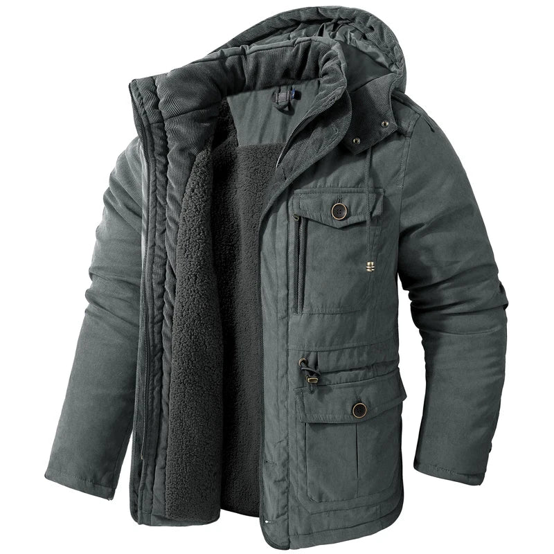 Jaqueta Masculina Tática com Capuz Forro Fleece e Bolsos - (Promoção de Inverno 2025)