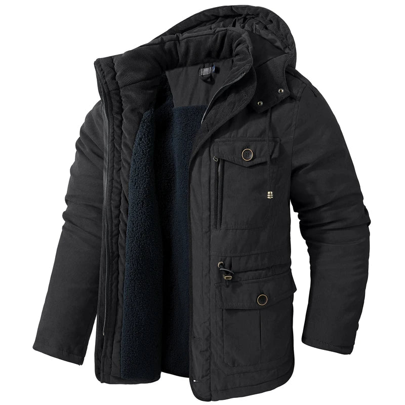 Jaqueta Masculina Tática com Capuz Forro Fleece e Bolsos - (Promoção de Inverno 2025)