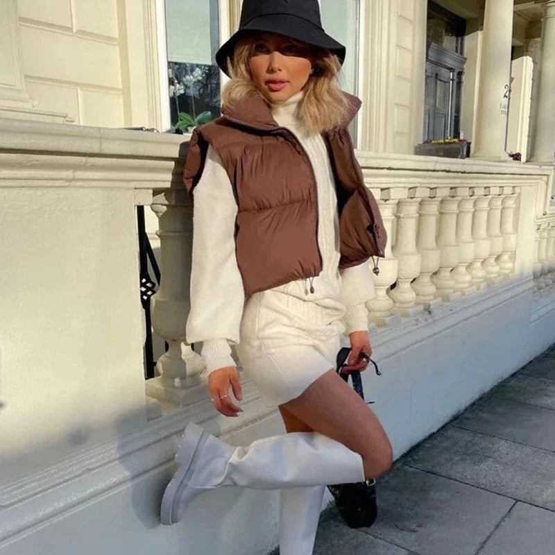 Colete Feminino Acolchoado sem Mangas Gola Alta em Algodão - (Promoção de Inverno 2025)