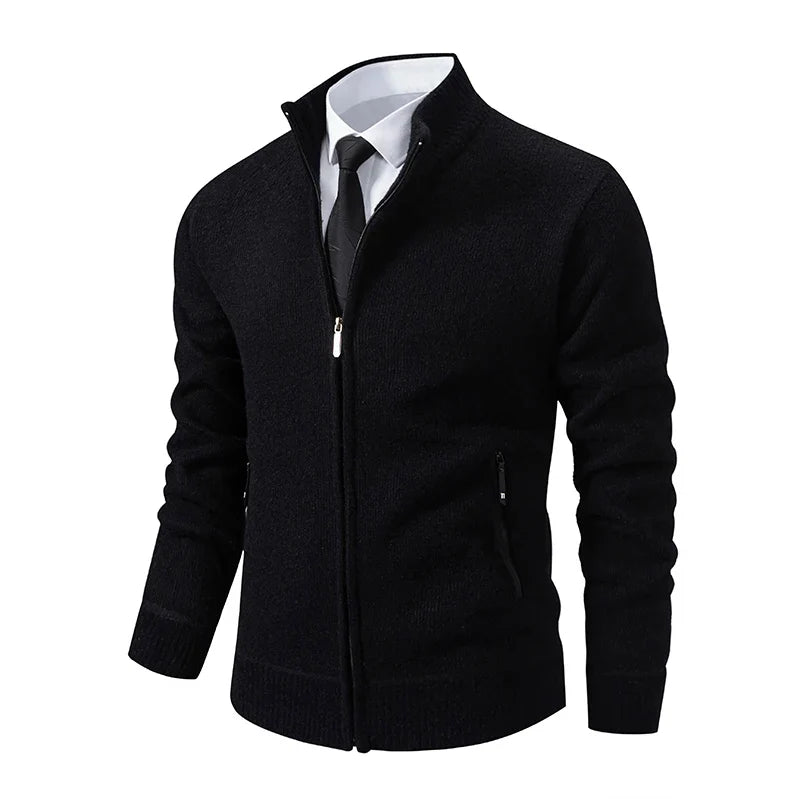 Jaqueta Masculina Cardigan com Gola Dobrável Forro Fleece Estilo Vintage – (Promoção de Inverno 2025)