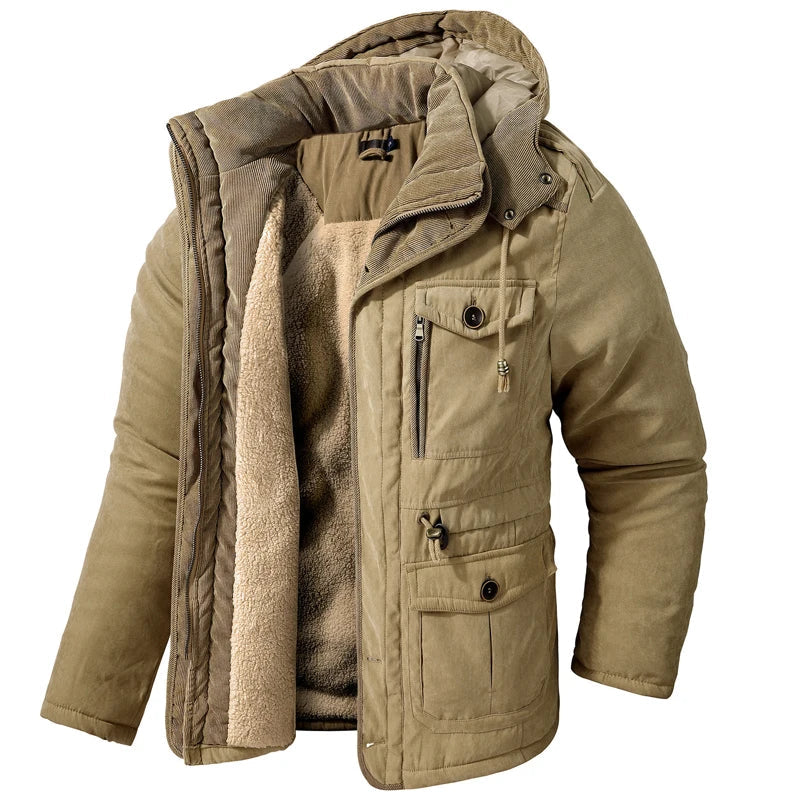 Jaqueta Masculina Tática com Capuz Forro Fleece e Bolsos - (Promoção de Inverno 2025)