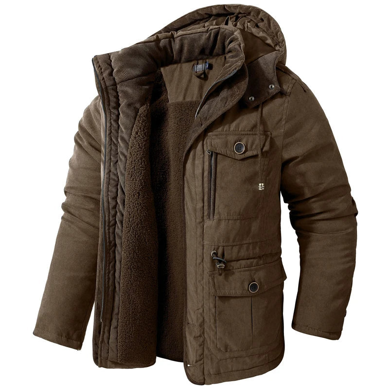 Jaqueta Masculina Tática com Capuz Forro Fleece e Bolsos - (Promoção de Inverno 2025)