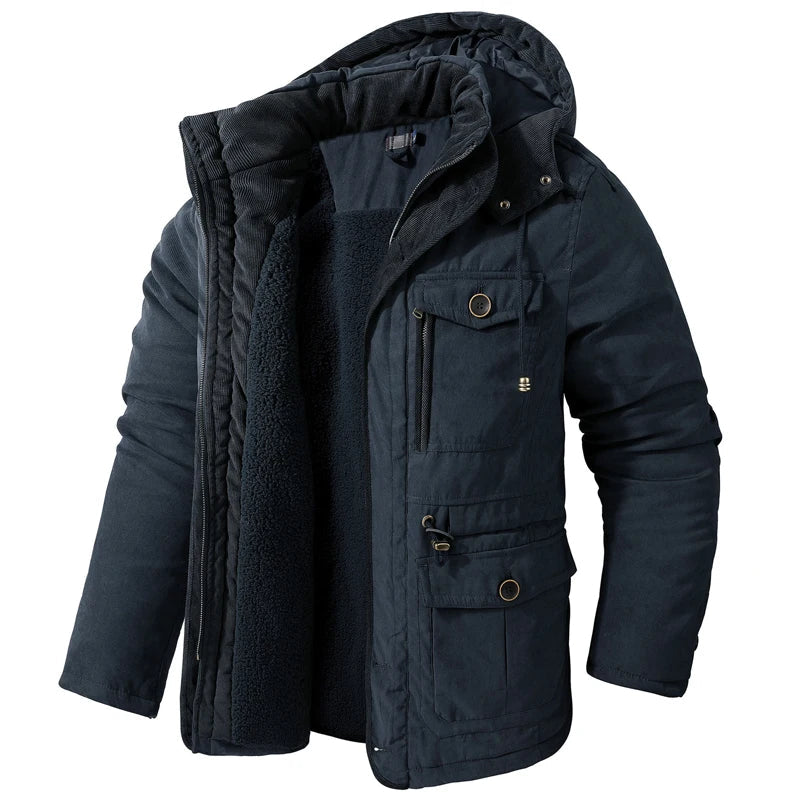 Jaqueta Masculina Tática com Capuz Forro Fleece e Bolsos - (Promoção de Inverno 2025)