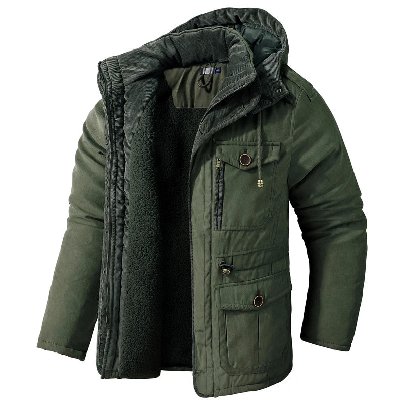 Jaqueta Masculina Tática com Capuz Forro Fleece e Bolsos - (Promoção de Inverno 2025)