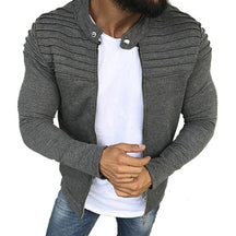 Jaqueta Masculina Slim com Listras, Zíper Frontal Estilo Esportivo – (Promoção de Inverno 2025)