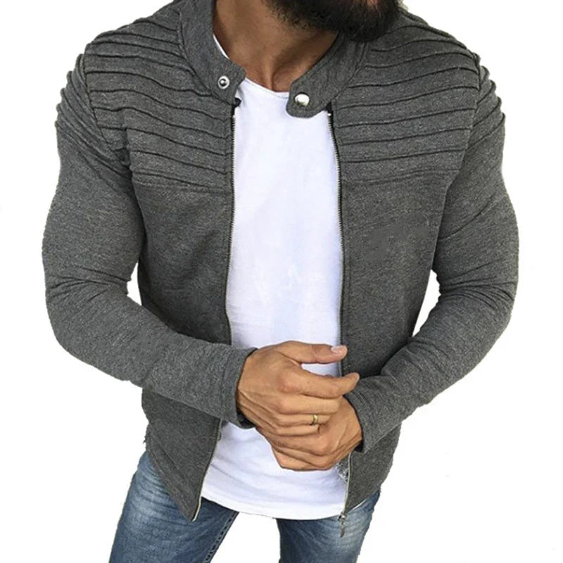 Jaqueta Masculina Slim com Listras, Zíper Frontal Estilo Esportivo – (Promoção de Inverno 2025)