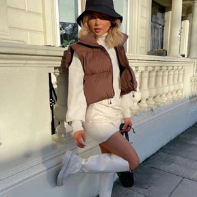 Colete Feminino Acolchoado sem Mangas Gola Alta em Algodão - (Promoção de Inverno 2025)